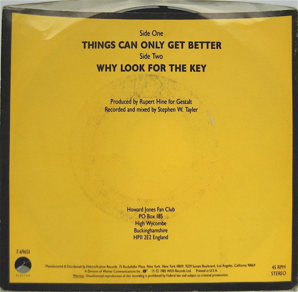 769651B Things Can Only Get Better Electronic 45 RPM